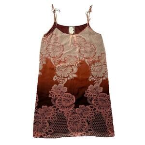 Da Nang Rangoon Dress XS Maroon 100% Silk Mini Fairy Boho Hippie Spaghetti Strap